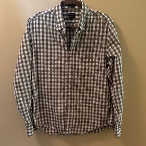 J. Crew Green and White Checkered Men's Shirt